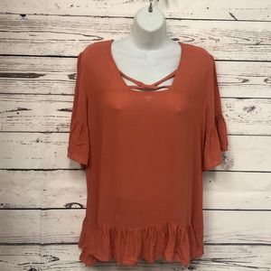 RETHM coral Ginger rust ruffle blouse